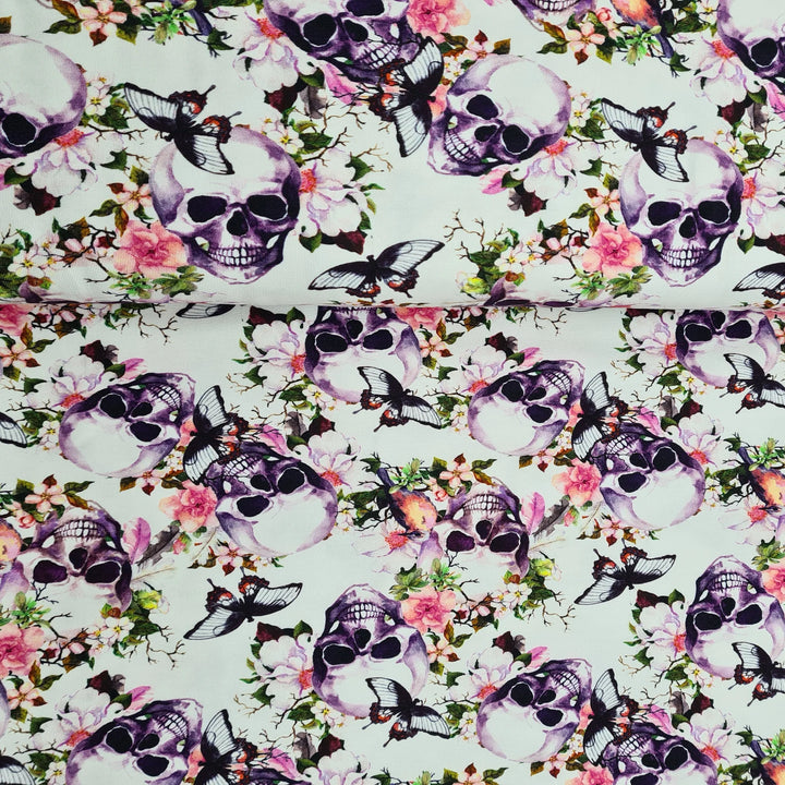 Baumwolljersey mit Totenköpfen und Rosen "Flower skulls"
